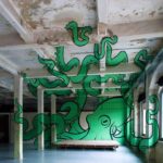 Giant green octopus art graffiti