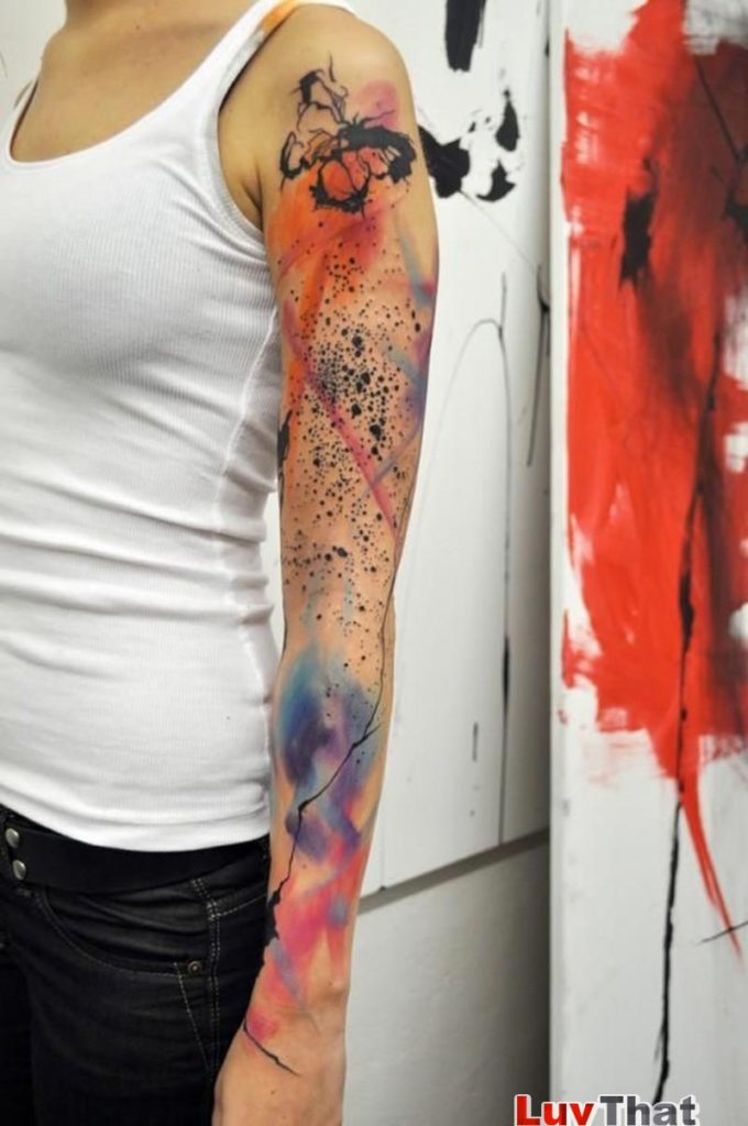 abstract paint splash tattoo sleeve