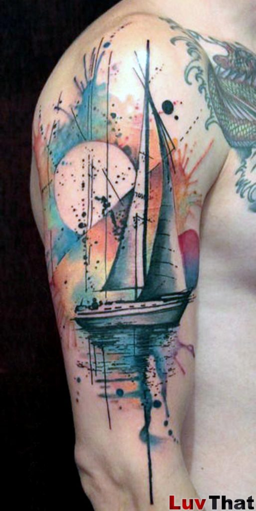sailboat abstract watercolor tattoo