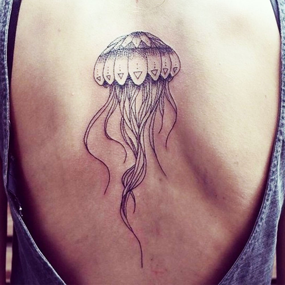 geometric designs jellyfish black ink tattoo