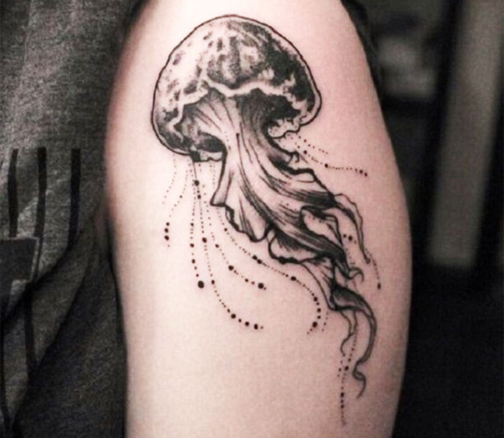 nice black ink jellyfish tattoo