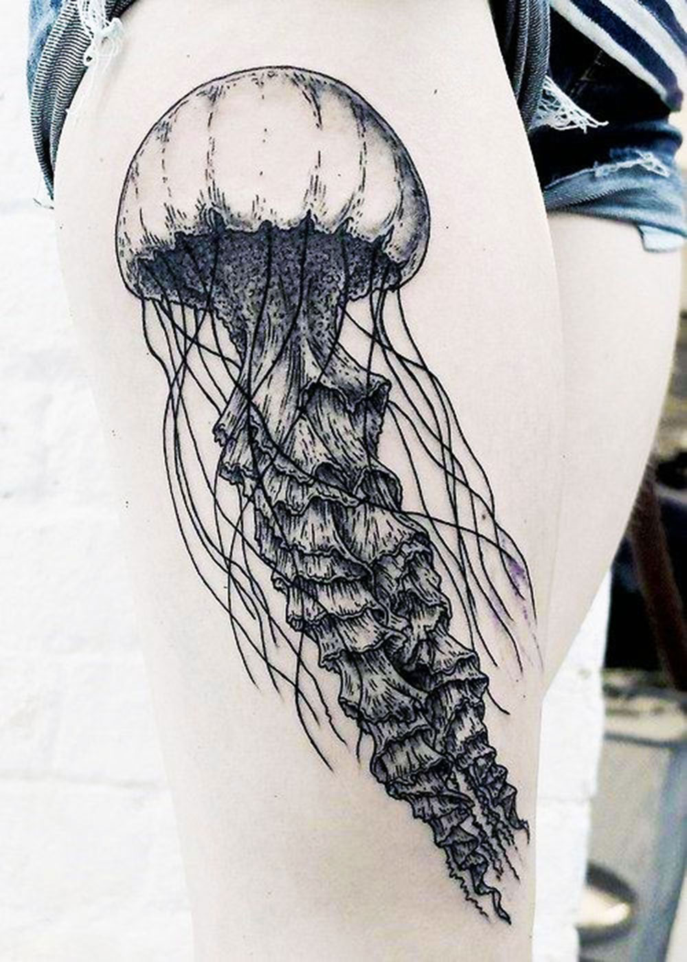 super detailed black ink jellyfish tattoo