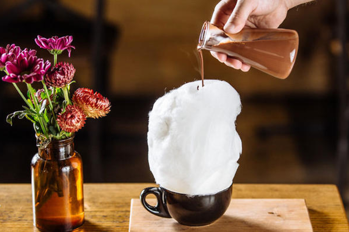 fluffy cotton candy on hot chocolate